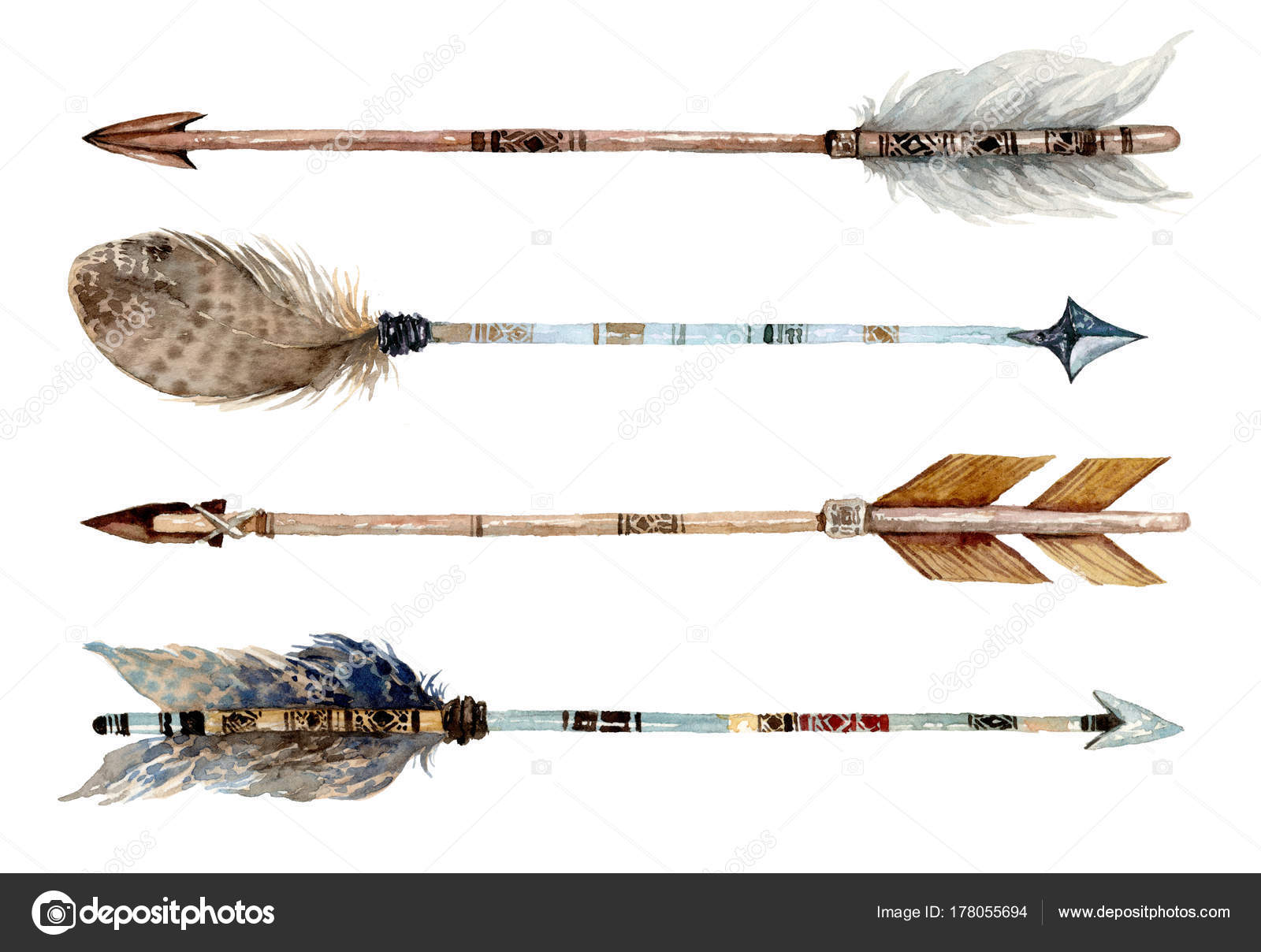 Download Aquarell Ethnischen Boho Reihe Von Pfeilen Indianischen ...