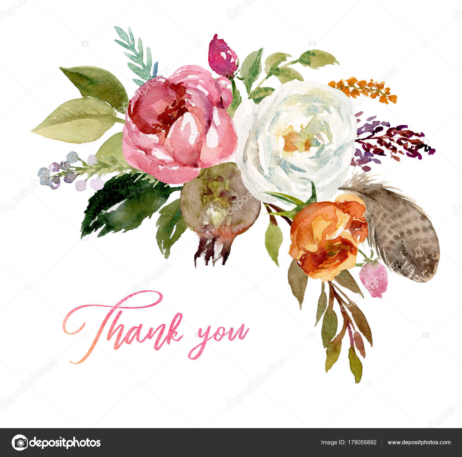 Download Watercolor Floral Boho Bouquet Arrangement Feather ...