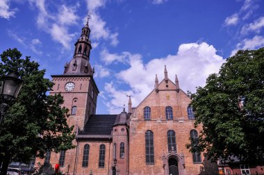 OSLO, NORWAY - JULY 2015: Oslo Cathedral at Karl Johans Gate, Oslo, Norway