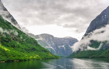 Beautiful landscape and scenery view of fjord in a cloudy day, Norway clipart