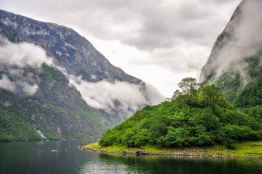 Bulutlu bir günde, Norveç Fiyordu güzel manzara ve sahne görünümü