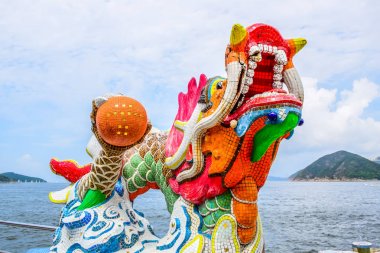 Ejderha Kwun Yam tapınak Tapınak, Taocu bir tapınak Repulse Bay, Hong Kong Adası Güneydoğu ucundaki mozaik heykeli
