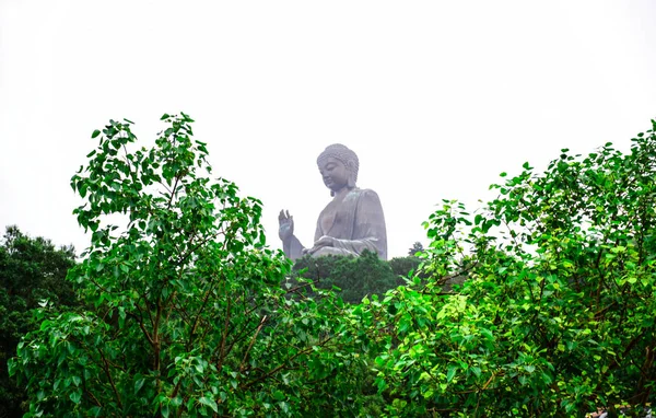 Enormous Tian Tan Buddha statue on top of hill at Ngong Ping, Lantau Island, in Hong Kong — Stock Photo, Image