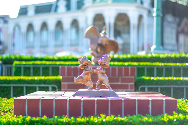CHIBA, JAPAN: Chip and Dale character statue at Tokyo Disney Resort, Urayasu, Japan