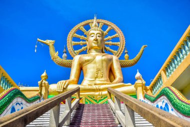 Büyük Buda heykeli Wat Phra Yai Tapınağı, popüler turizm, Samui Adası, Tayland