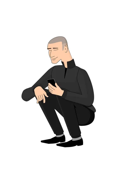 Slav squat with cellphone — Stock Vector
