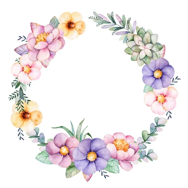 Bunte Blumen Pastell Vorlage Karte — Stockfoto