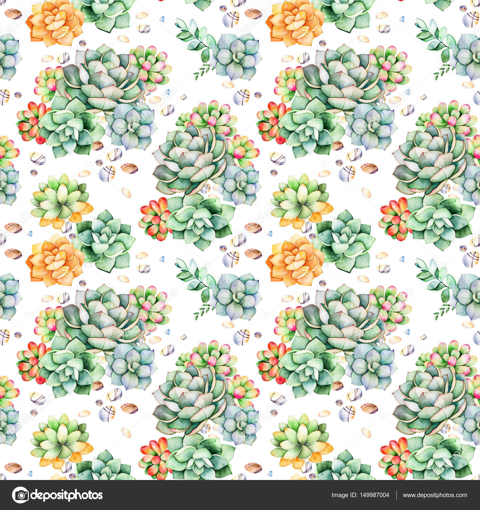 Colorful seamless pattern with succulents plants  stock photo