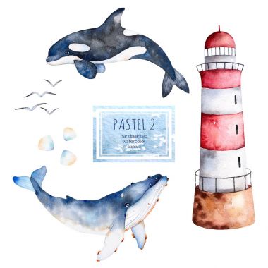 Seamless pattern with watercolor whales