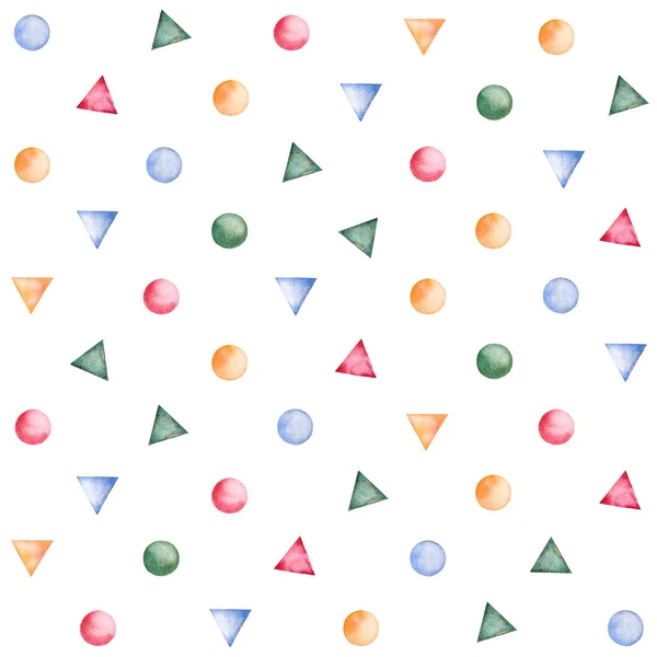 Pattern of colorful watercolor triangles and circles — Stock Photo, Image