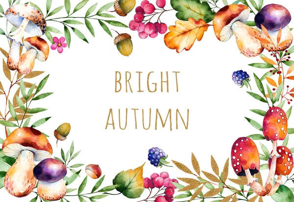 Piękna karta akwarela z tekstem jasna jesień — Zdjęcie stockowe