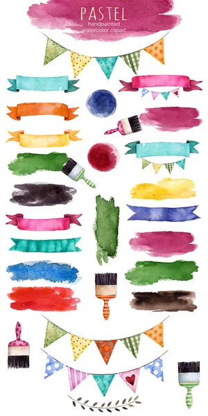 Watercolor multicolored collection with ribbons — Stock Photo, Image