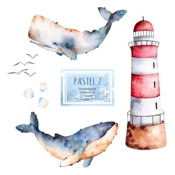 Seamless pattern with watercolor whales — Stock Photo, Image