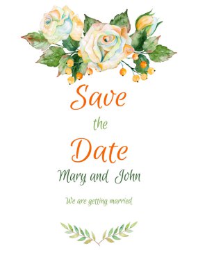 Düğün kartı beyaz gül