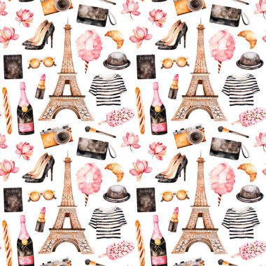 Sulu Boya Dikişsiz desen. Paris tarzı.