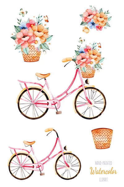 Bicicleta com flores na cesta — Fotografia de Stock