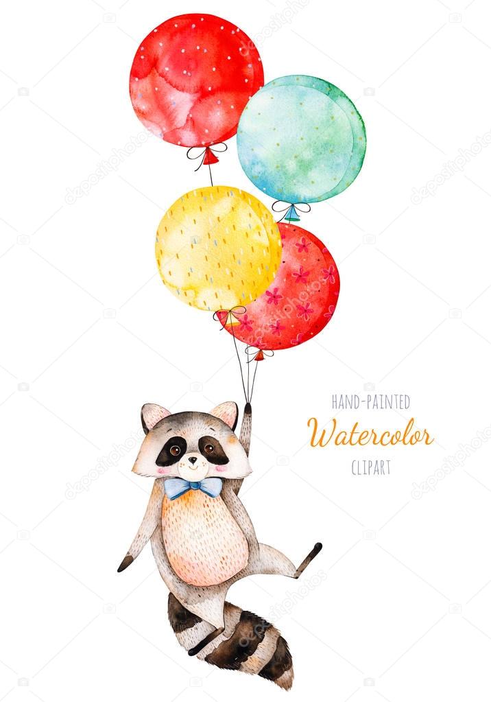 Cute little Racoon with balloons