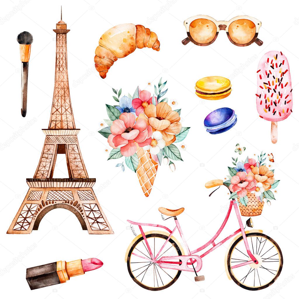 Watercolor illustration Paris style