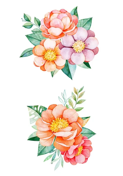 ช่อดอกไม้ที่มีใบไม้และดอกไม้ — ภาพถ่ายสต็อก