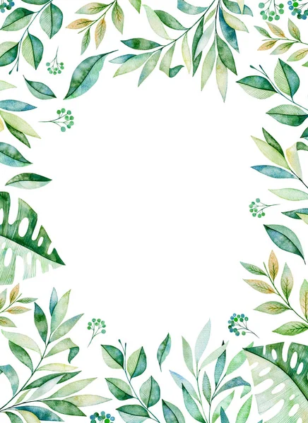 Blommig ram med gröna blad — Stockfoto