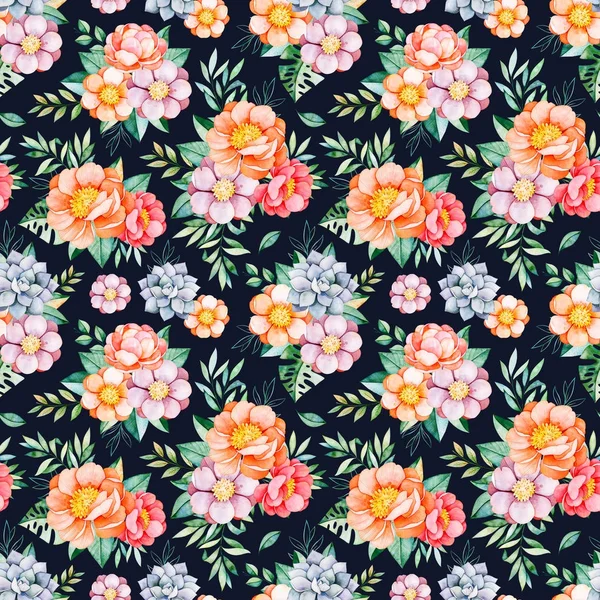 Pattern with leaves and flowers — Stock Photo, Image