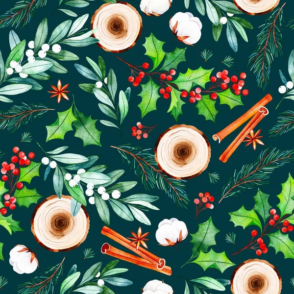 Świąteczny Kompozycji Kwiatowych Tartych Drewna Kawałki Cynamonu Gałęzie Liście Bawełny — Zdjęcie stockowe