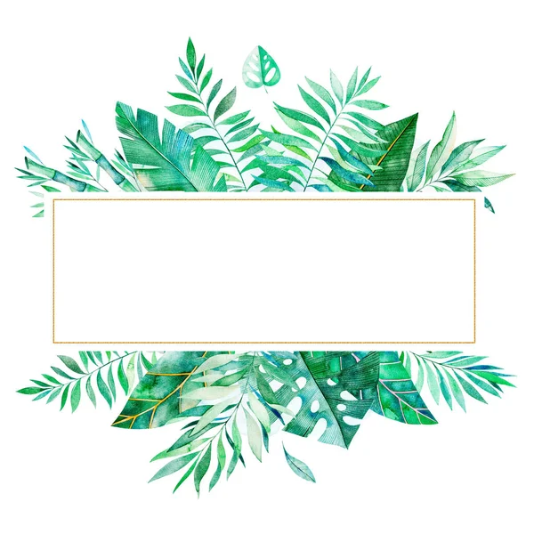Green Leaves Frame Copy Space White Background — Stock Photo, Image