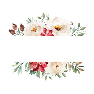 Noel kartı veya baskısı için el çizimi çiçek unsurları