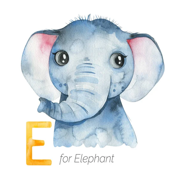 Elefante Para Letra Ilustração Aquarela Criativa Para Alfabeto Infantil — Fotografia de Stock