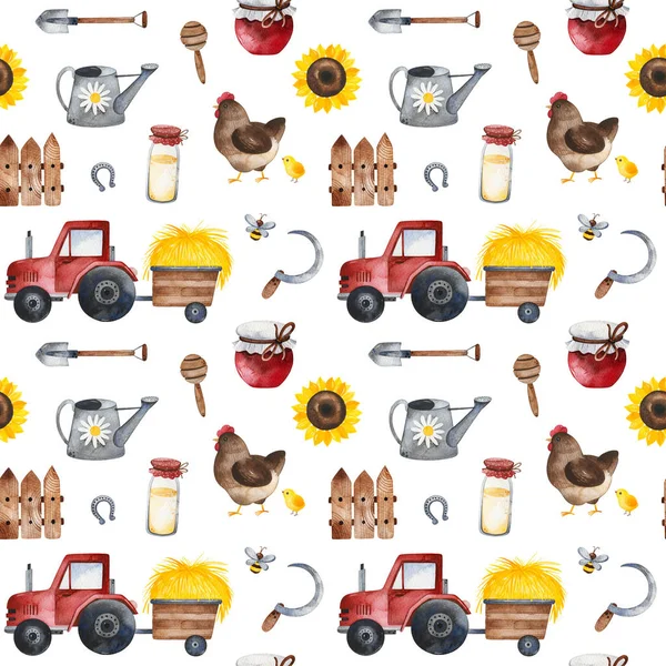 Nahtloses Muster Mit Landwirtschaftlichen Werkzeugen Und Objekten Auf Weißem Hintergrund — Stockfoto
