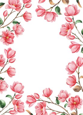 Manolya İlkbahar suluboya arka planı. Suluboya çizimi.