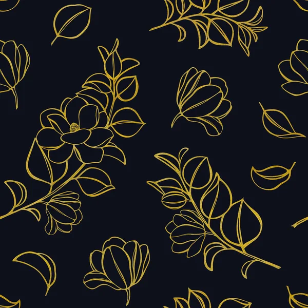 Magnólie Květiny Černém Pozadí Květinová Ilustrace — Stock fotografie