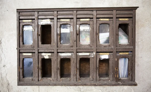 Vecchie Cassette Postali Legno All Interno Una Casa Palermo Sicilia — Foto Stock