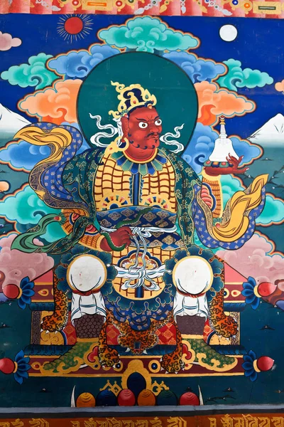 Un colorido mural de Guru Rinpoche dentro del monasterio de Rinpun Dzong en Paro, Bután (Asia ) — Foto de Stock