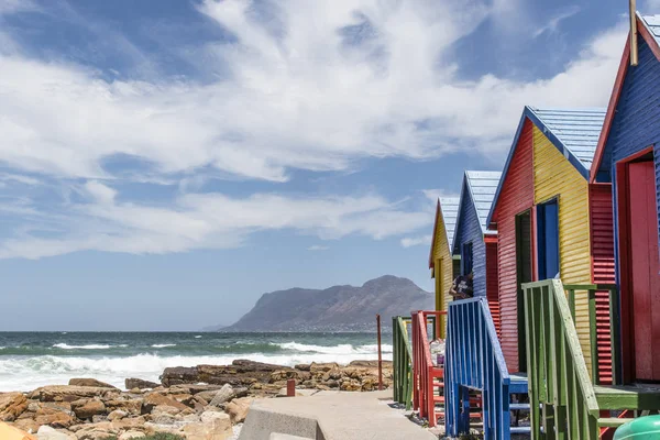 Capanne Case Colorate Lungo Spiaggia Muizenberg Sudafrica — Foto Stock