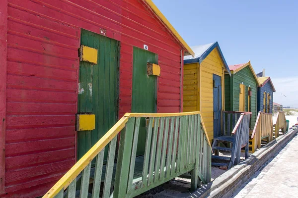 Cabanas Casas Coloridas Longo Praia Muizenberg África Sul — Fotografia de Stock