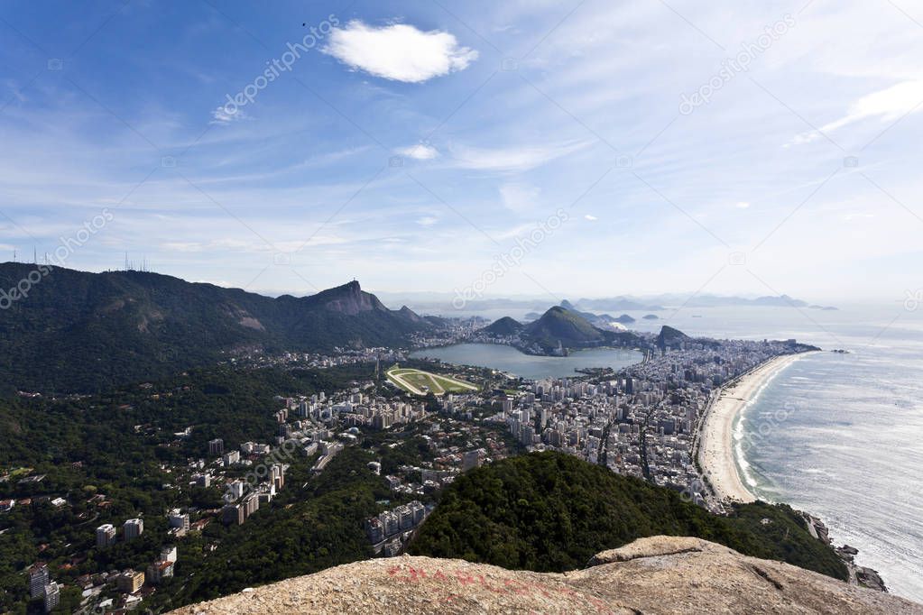 View at the center of Rio de Janeiro (and Ipanema) from the Dois Irmaos (Two Brothers) mountain - Brasil - South America