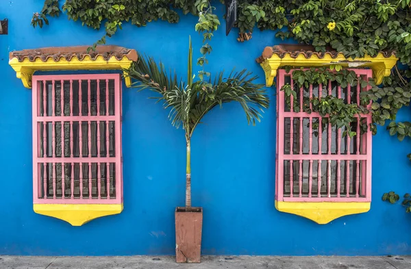 Facade Blue Colonial House Old Center Cartagena Indias Colombia South — Stock Photo, Image