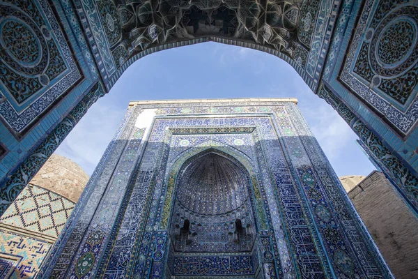 Facade Shirin Beka Oka Mausoleum Sha Zinda Samarkand Uzbekistán Střední — Stock fotografie