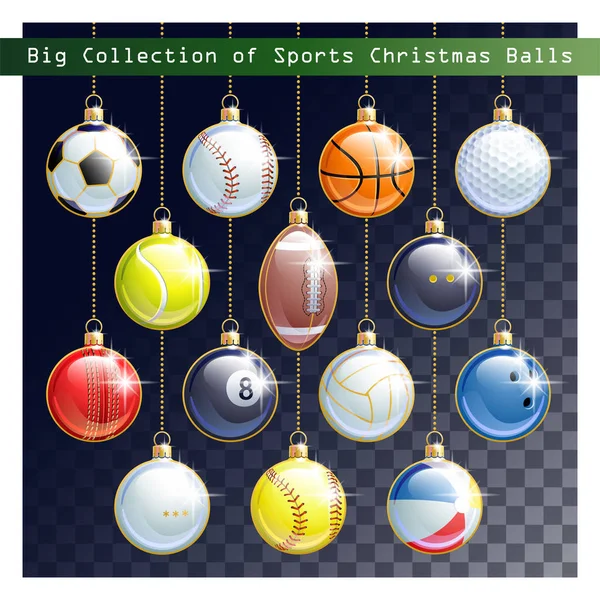 Big Collection of different Sports balls as a Christmas balls for your creative work. All elements are on separate layers. Vector illustration.
