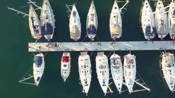 Воздушный вид на клуб и пристань в Хорватии, 4K. Биоград на море — стоковое видео