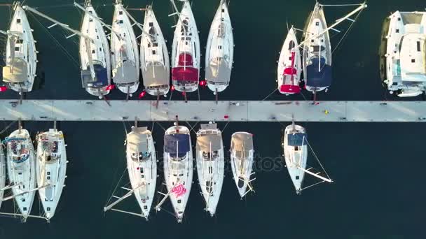 ヨットクラブとクロアチア、4 k のマリーナの空撮。ビオグラード ナ モル — ストック動画