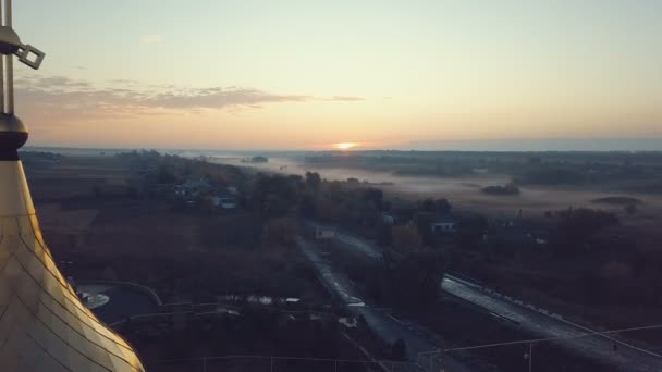 Aerial view of church at sunrise. 4K UHD. — Stock Video