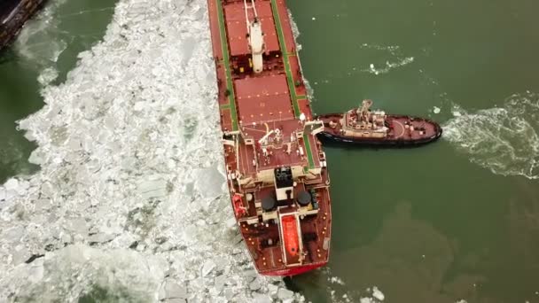 Ormeggio di una nave in un porto mediante rimorchiatori — Video Stock