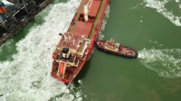 Kikötés a hajó kikötőben történő tengeri vontatóhajók — Stock videók