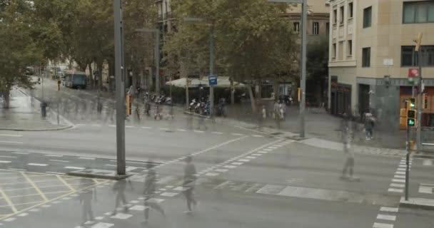 Zeitraffer. Sicht auf Menschen und Verkehr an Zebrastreifen. — Stockvideo