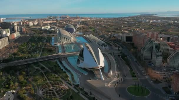 Valencie Španělsko. Letecký pohled. Město umění a věd. — Stock video