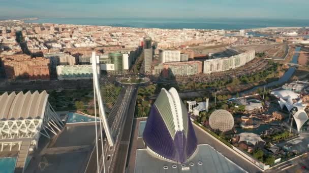 Valencia Spanien. Luftaufnahme. Stadt der Künste und Wissenschaften. — Stockvideo