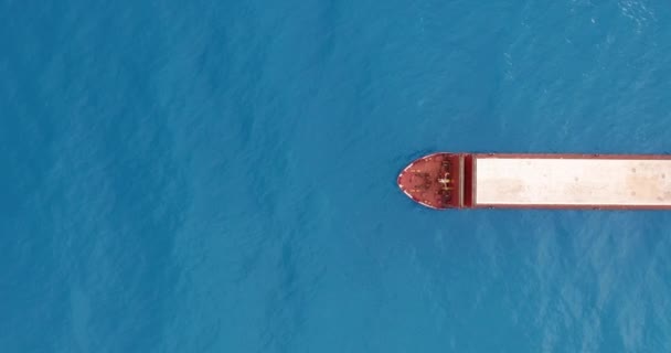 Freight ship floating on sea. Aerial view. — 비디오