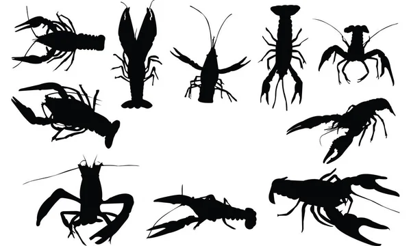 Crayfish Silhouette เวกเตอร์ภาพประกอบ — ภาพเวกเตอร์สต็อก